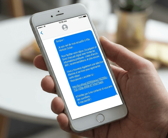 Aperçu du lien partageable envoyé avant l'arrivée