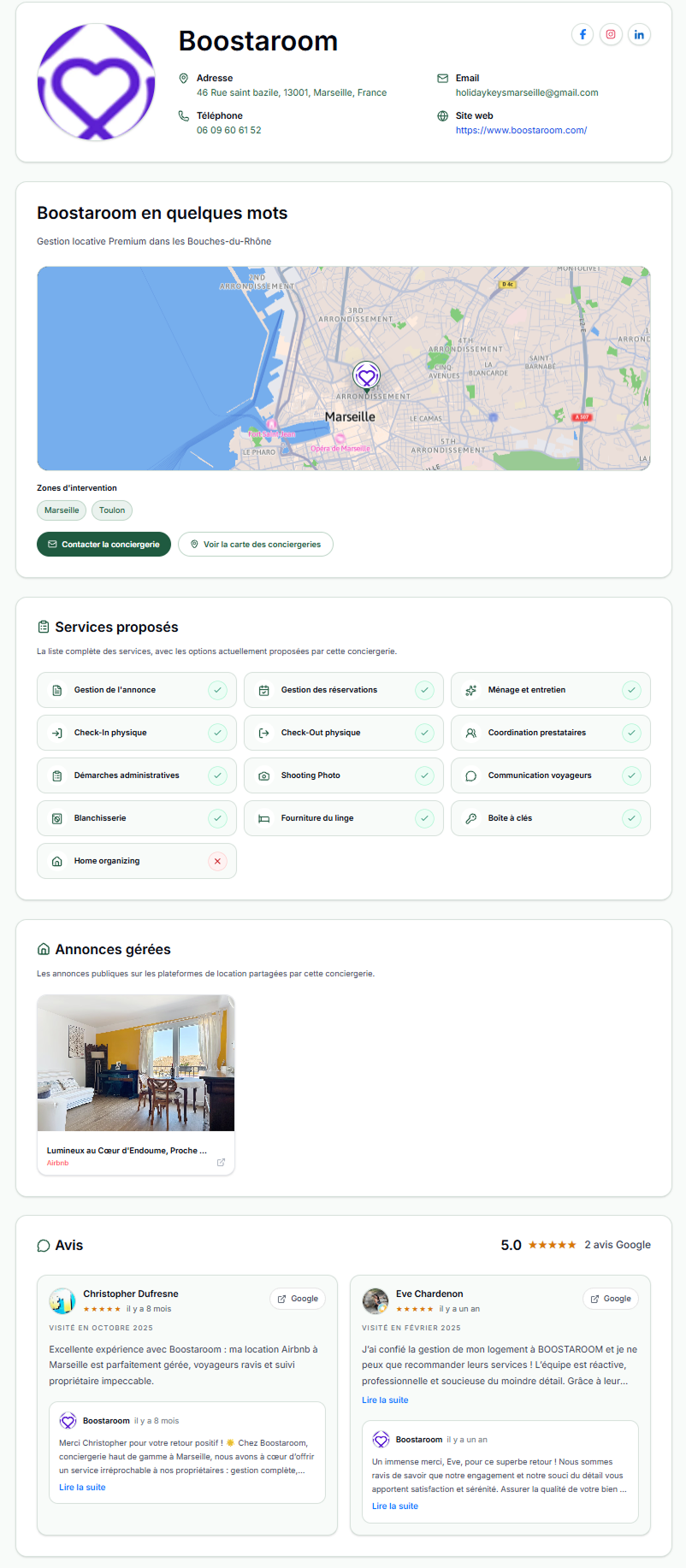 Exemple de profil annuaire de conciergerie sur Welkodia