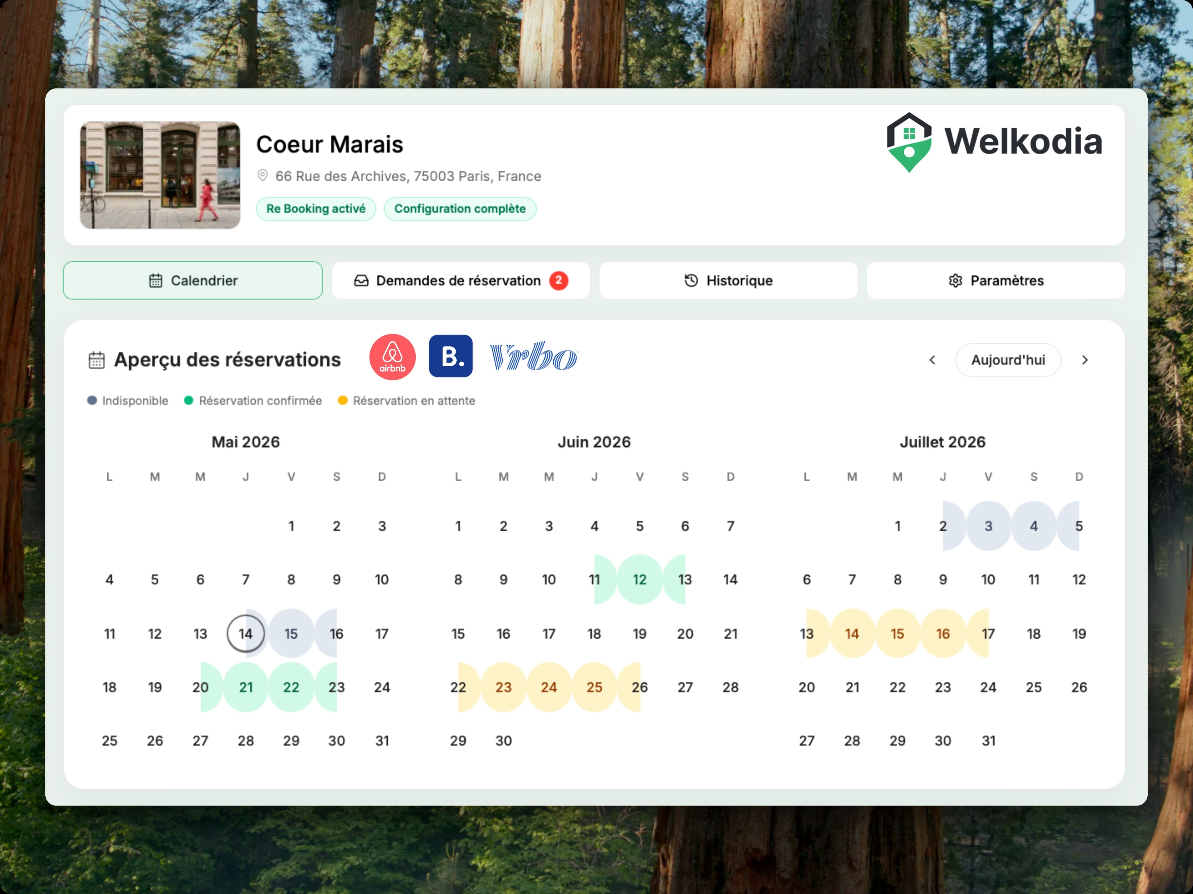 Rebooking feature — guests book their next stay directly from the guidebook
